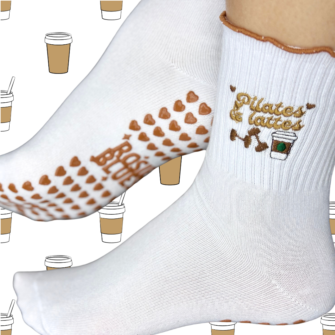 𧦠āPilates and Lattesā Grip Socks ā Coffee Run Edit