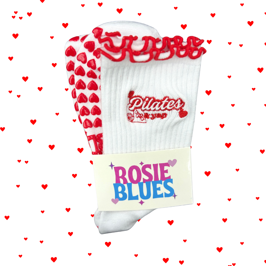 🧦 “Pilates and Yap” Grip Socks – Red Heart Edition