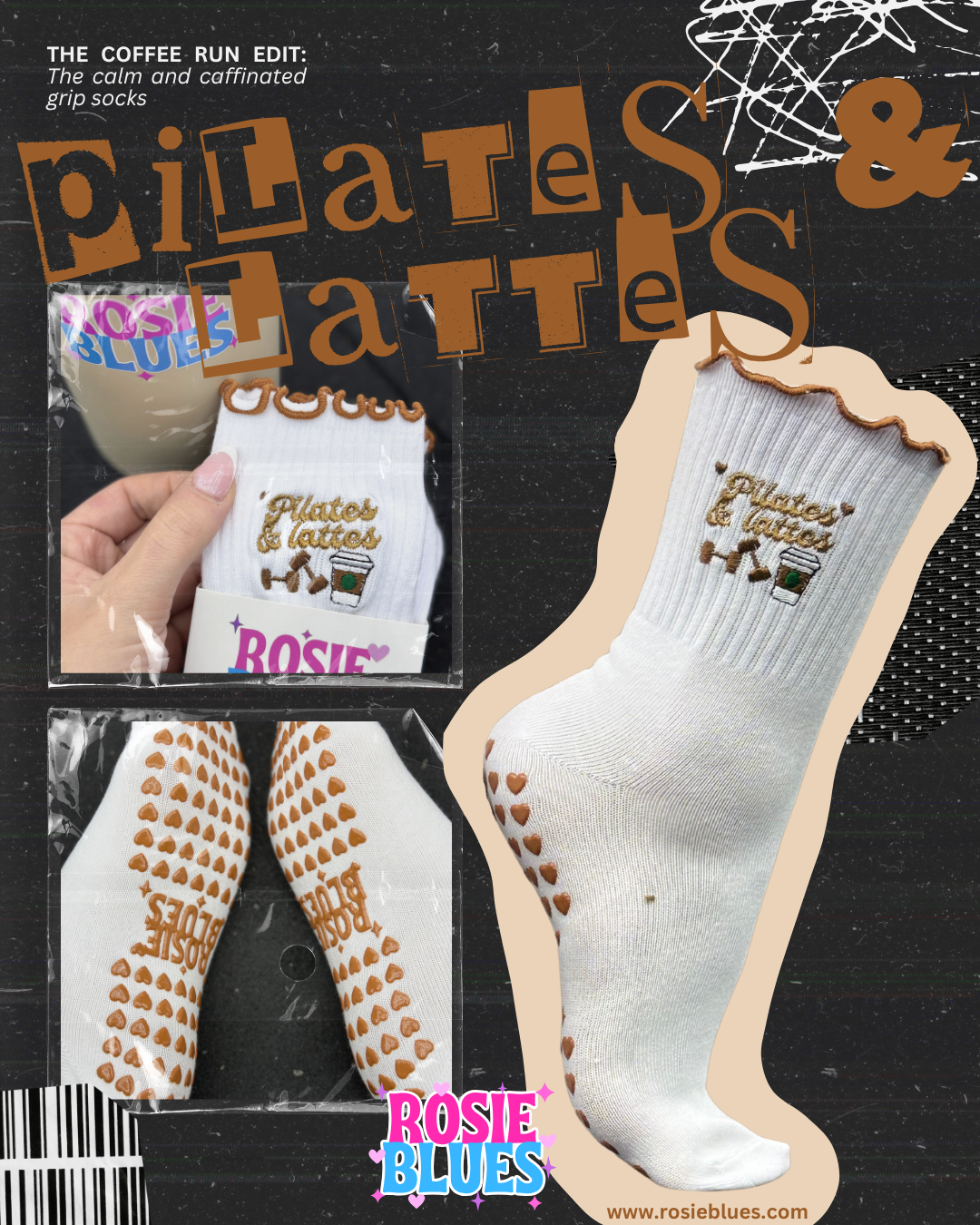 𧦠āPilates and Lattesā Grip Socks ā Coffee Run Edit