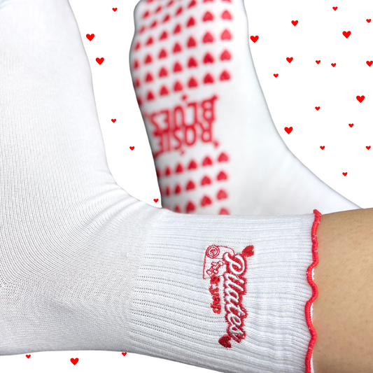 🧦 “Pilates and Yap” Grip Socks – Red Heart Edition